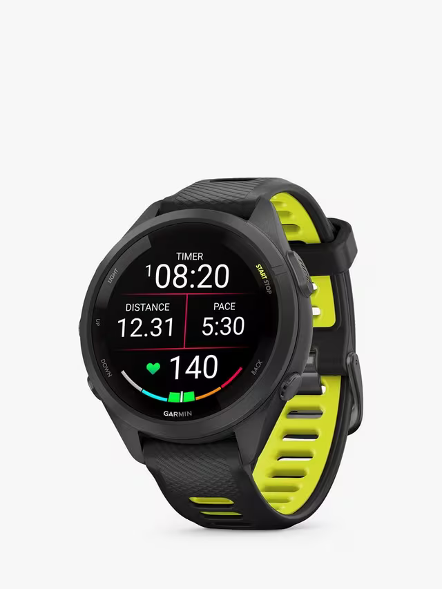 Garmin Montre de fitness GPS Forerunner 265S, fréquence cardiaque au poignet, noir/jaune