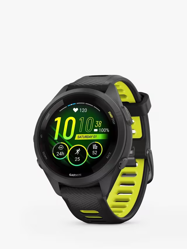 Garmin Montre de fitness GPS Forerunner 265S, fréquence cardiaque au poignet, noir/jaune