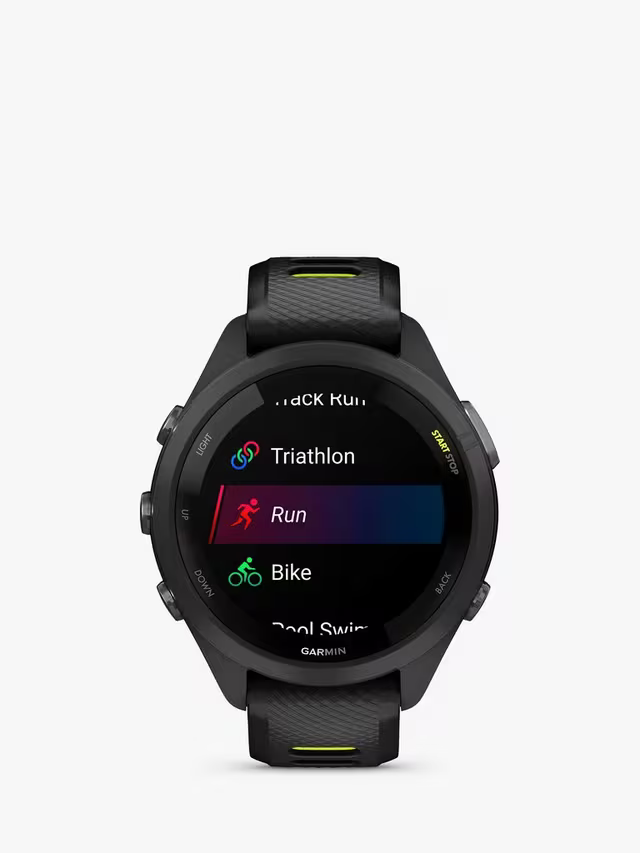 Garmin Montre de fitness GPS Forerunner 265S, fréquence cardiaque au poignet, noir/jaune