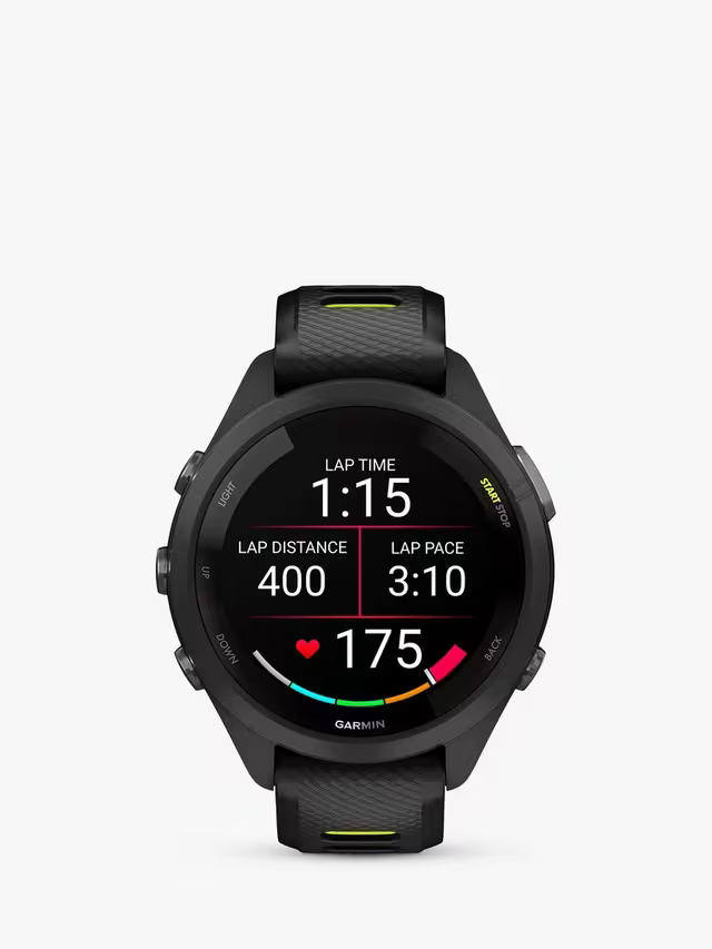 Garmin Montre de fitness GPS Forerunner 265S, fréquence cardiaque au poignet, noir/jaune