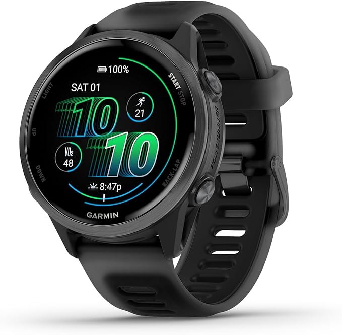 Garmin® Forerunner® 570, 42mm, Advanced GPS Running and Triathlon Smartwatch, AMOLED Display, Training and Recovery Features, Slate Gray Aluminum with Translucent Black/Black Band
