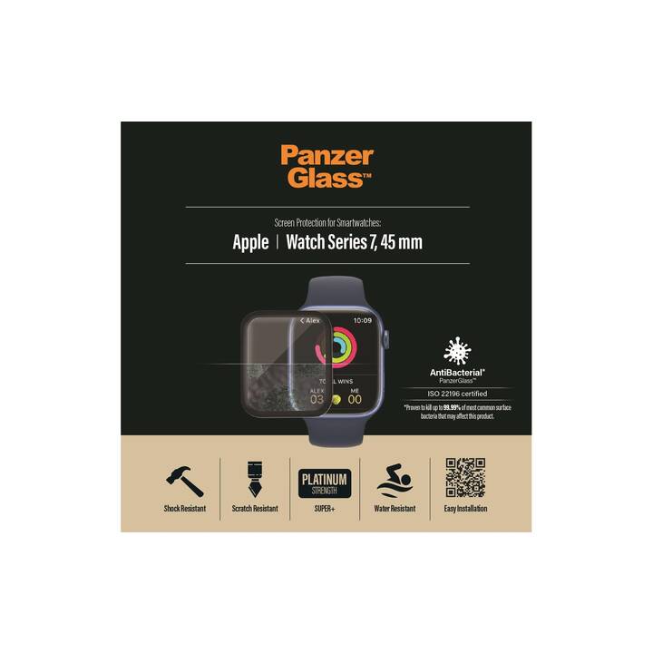 PANZERGLASS Apple Watch Serie 7 45mm Film protecteur (Apple Watch 45 mm / 44 mm, Noir, Transparent)