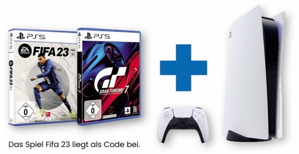 Sony PlayStation 5 (mit Laufwerk) + FIFA 23 + Gran Turismo 7 Konsole