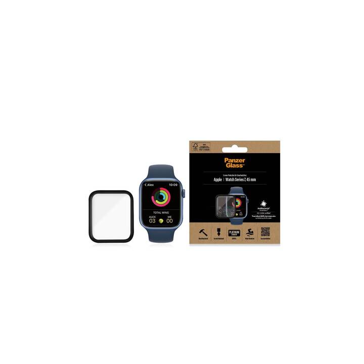 PANZERGLASS Apple Watch Serie 7 45mm Film protecteur (Apple Watch 45 mm / 44 mm, Noir, Transparent)